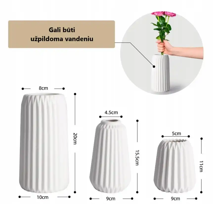 DEKORATYVINIŲ KERAMINIŲ VAZŲ RINKINIO MATMENYS Keramikos detalė iš arti su vienoda glazūra, sluoksniuota tekstūra ir tvirtu dugnu, pabrėžiant aukštos kokybės apdailą ir modernų dizainą.