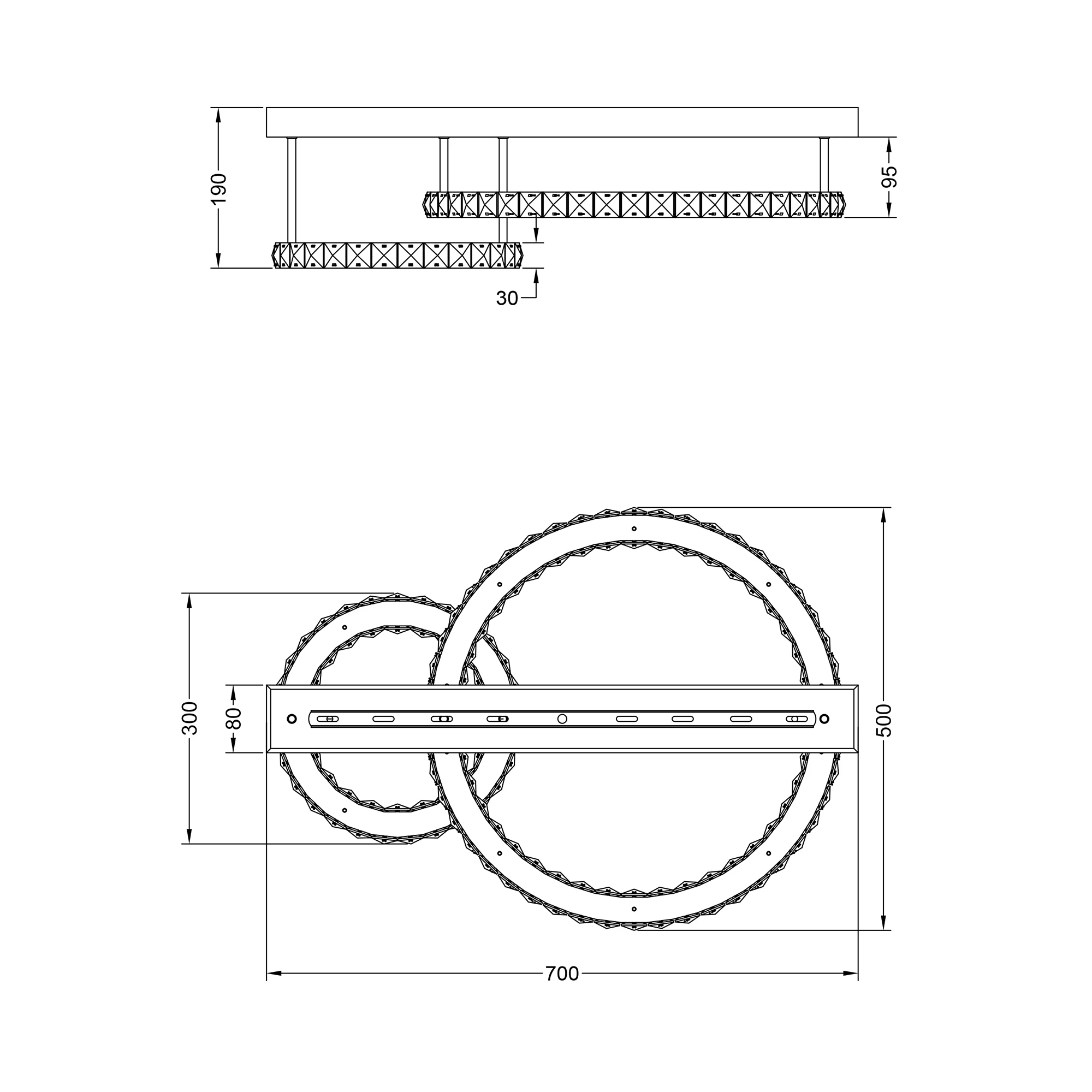 LED lubinis šviestuvas su dviem žiedais GIRONA, chromuotas, modernus blizgus dizainas, integruotas reguliuojamas šiltos baltos šviesos LED apšvietimas.